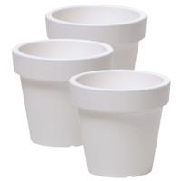 Prosperplast Bloempot Basic - 3x stuks - kunststof - parel wit - D14 x H12 cm - buiten/tuin