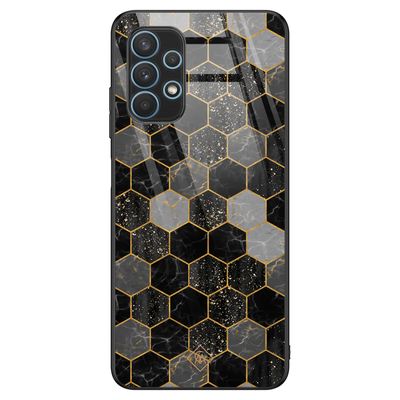 Samsung Galaxy A32 5G glazen hardcase - Hexagons zwart