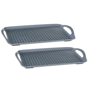 2x stuks dienbladen/serveerbladen antislip rechthoekig 45 x 32 cm grijs - Dienbladen