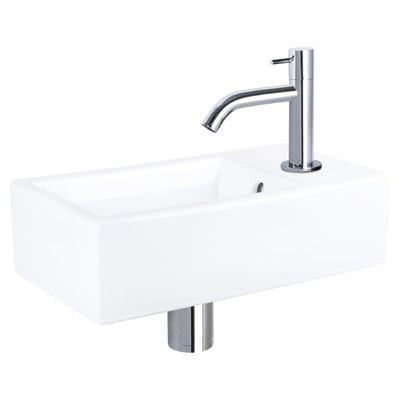 Fonteinset Differnz Force Keramiek 40x22x11.5 cm Wit Met Gebogen Kraan Chroom Differnz