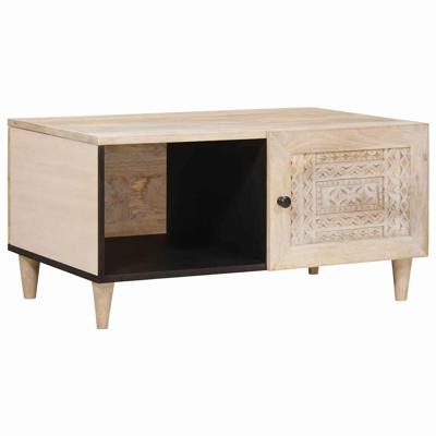 Salontafel met plank Beige 80 x 50 x 40 cm massief mangohout