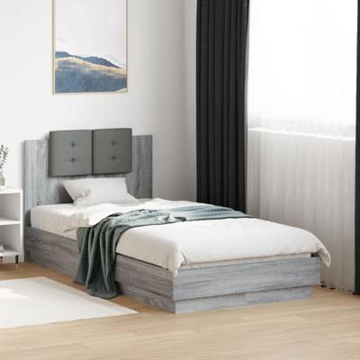Bedframe met hoofdeinde bewerkt hout grijs sonoma 90x190 cm