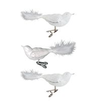 3x stuks luxe glazen decoratie vogels op clip wit 11 cm   - - thumbnail