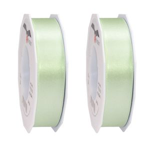 2x Luxe pastelgroene satijnen lint rollen 2,5 cm x 25 meter cadeaulint verpakkingsmateriaal - Cadeaulinten