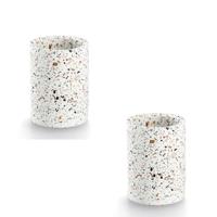 Tandenborstel beker/houder - 2x - wit - terrazzo design - keramiek - rond - 8 x 11 cm