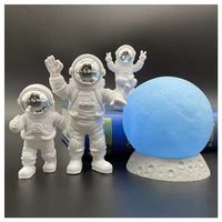 Decoratieve Astronautenbeeldjes met Maanlamp - Zilver / Blauw - thumbnail