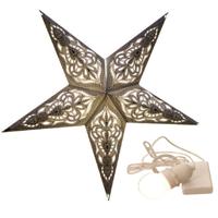 Decoratie kerstster - wit/zilver - 60 cm - papier - incl. verlichting - thumbnail