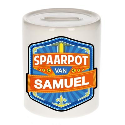 Kinder spaarpot met naam - Samuel - keramiek - met dop - wit - Sparen - Spaargeld van Samuel