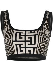 Balmain monogram-jacquard cropped knit top - Noir