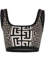 Balmain monogram-jacquard cropped knit top - Noir - thumbnail