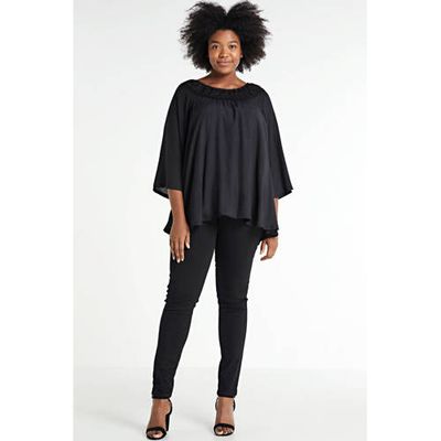 Zhenzi semi-transparante top Popy met vleermuismouwen zwart