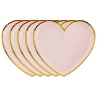 Feest wegwerpbordjes - hartje - 50x stuks - 23 cm - roze/goud