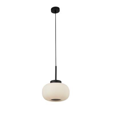 Hanglamp Lumina - Black Metal & Opal Ribbed Glass
