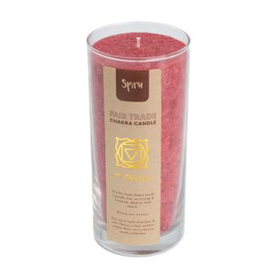 Fair Trade Wortel Chakra (1e) Stearine Kaars in Glas - Rood (60