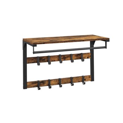 Wandkapstok met plank en 10 afneembare haken, Vintagebruin + zwart / 30 x 65 x 42 cm