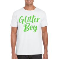 Bellatio Decorations Verkleed T-shirt voor heren - glitter boy - wit - groen glitter - carnaval 2XL  -