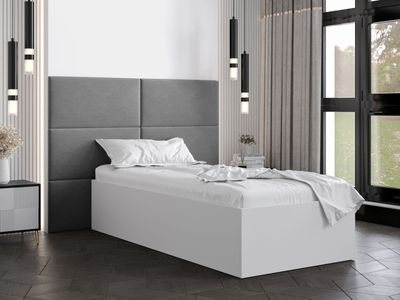 Eenpersoonsbed BENJA 90x200 cm wit met hoofdeinde in grijs