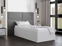 Eenpersoonsbed BENJA 90x200 cm wit met hoofdeinde in grijs - thumbnail