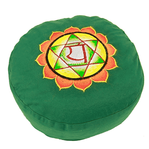 Yogi & Yogini Meditatiekussen Rond Katoen Groen - 4e Chakra Geborduurd - 33 x 17 cm