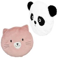 Dieren sierkussens kinderkamer - kat/poes/pandabeer - roze/wit - 30/27 cm - polyester Dieren sierkussens kinderkamer - kat/poes/pandabeer - roze/wit - 30/27 cm - polyester