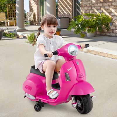 Gelicentieerde Vespa Kinder Elektromotorfiets 6V Batterij Aangedreven Motorfiets met LED-koplamp Roze