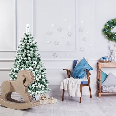 135 cm Kunstkerstboom Verlichte Sneeuw Dennenboom met 200 Warme LED-Lampjes Volledige Kerstboom met 400 Takken