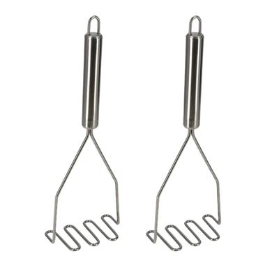 Aardappelstamper/pureestamper - 2x - rvs metaal - keuken gerei - 26 cm