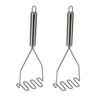 Aardappelstamper/pureestamper - 2x - rvs metaal - keuken gerei - 26 cm