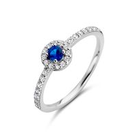 Ring Halo zilver-zirconia-synthetisch saffier zilverkleurig-wit-blauw