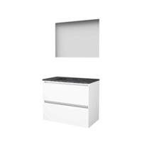 Basic-Line Ultimate 46 Badkamermeubelset - 80 x 46 cm - Greeploos - 2 Lades - Hardstenen Wastafel - 1 Kraangat - Spiegel met Indirecte LED Verlichting - Ice White