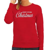 Foute kerstborrel trui / kersttrui Merry Fucking Christmas glitter zilver op rood dames 2XL (44)  -