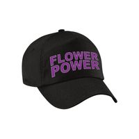 Paarse letters flower power verkleed pet/cap zwart volwassenen - Verkleedhoofddeksels