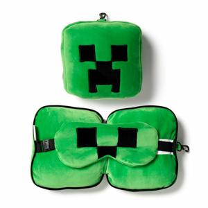 Minecraft Creeper knuffel/reiskussen/slaapmasker - 2-in-1 set - voor kinderen