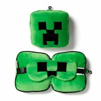 Minecraft Creeper knuffel/reiskussen/slaapmasker - 2-in-1 set - voor kinderen