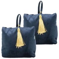 Mars & More Deurstopper - 2x stuks - fluweel - donkerblauw kleurig - 17 x 10 x 18 cm - voor binnen d