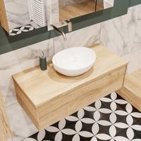 Mondiaz Lush Barco badmeubel Washed oak 100 cm 1 lade mdf 1 waskom midden zonder kraangat