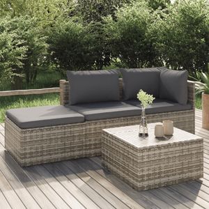 4-delige Loungeset met kussens poly rattan grijs