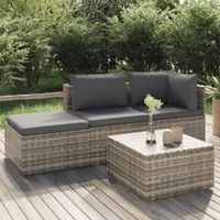 4-delige Loungeset met kussens poly rattan grijs - thumbnail