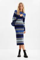 Gestreepte geribde midi-jurk - BLUE - M