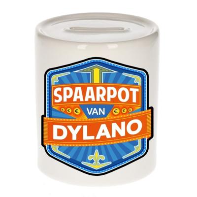 Kinder spaarpot met naam - Dylano - keramiek - met dop - wit - Sparen - Spaargeld van Dylano