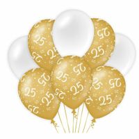 Paperdreams 25 jaar leeftijd thema Ballonnen - 8x - goud/wit - Verjaardag feestartikelen   -