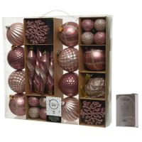 50x Roze kerstballen en figuren 4-8-15 cm kunststof mix incl. ophanghaakjes - thumbnail