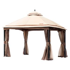 VEVOR tuinpaviljoen voor 10-12 personen, 393 x 325 cm, tuinpaviljoen met klamboe, metalen frame en PU-gecoat 180G polyester luifel buiten, voor terras, achtertuin, gazon, tuin