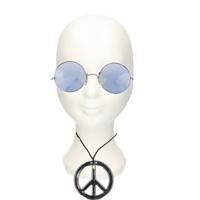 Hippie Flower Power verkleed set - peace ketting - met party bril - blauw