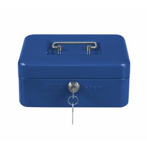 Geldkistje met 2 sleutels - blauw - staal - muntbakje - 20 x 16 x 7 cm - inbraakbeveiliging   -