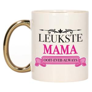 Verjaardag cadeau mok - roze - leukste mama ooit - gouden handvat - 300 ml - Moederdag