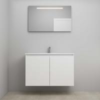 On-Line Badkamermeubelset - 100 cm - Voorgemonteerd - Greeploos 2 Deuren - Porseleinen Wastafel - 1 Kraangat - Spiegel met LED-Verlichting - Hoogglans Wit