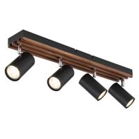 Globo PlafondlampKayden 4-lichts zwart met hout - 57909-4
