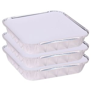 Elite Meal prep bewaar bakjes - Aluminium - 3x - 25 x 25 x 5 cm - met deksel