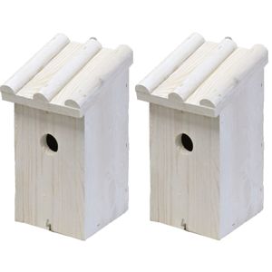 2x Nestkast/vogelhuisje hout wit ribdak 14 x 16 x 27 cm